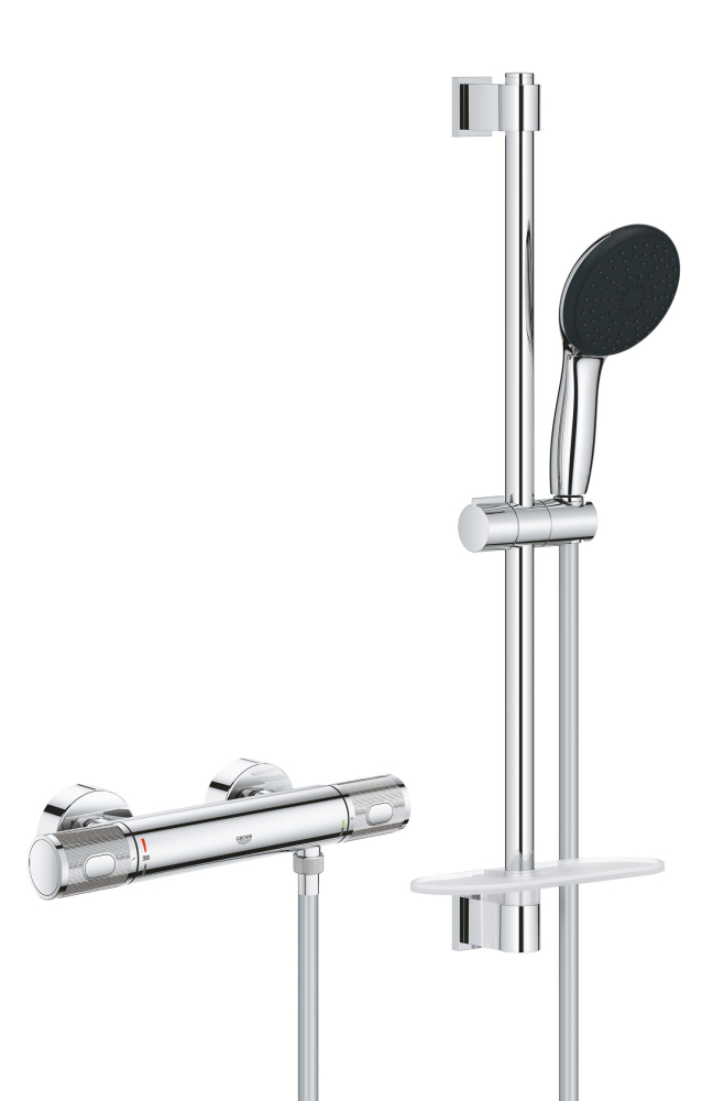 Set de dus Grohe Precision Feel 600, aparent, termostat, anti-oparire, coloana de dus, etajera, anti-calcar, crom [3]