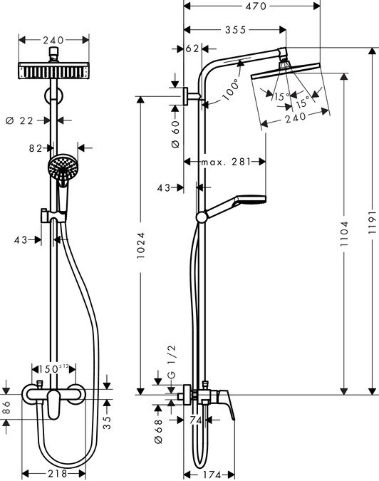 Coloana de dus Hansgrohe Crometta E 240 cu baterie dus [2]