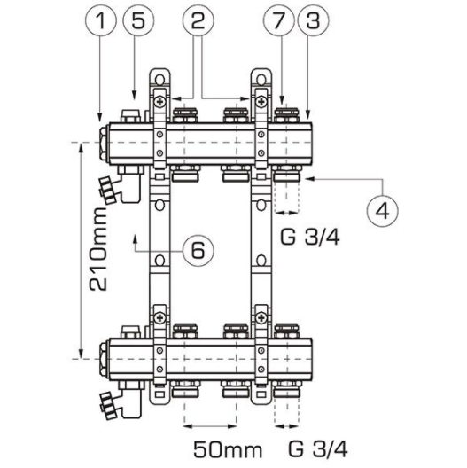 DISTRIBUITOR COMPLET ECHIPAT CU VENTIL MANUAL SI NIPLU 1" 8 CAI, FERRO RO08S [2]