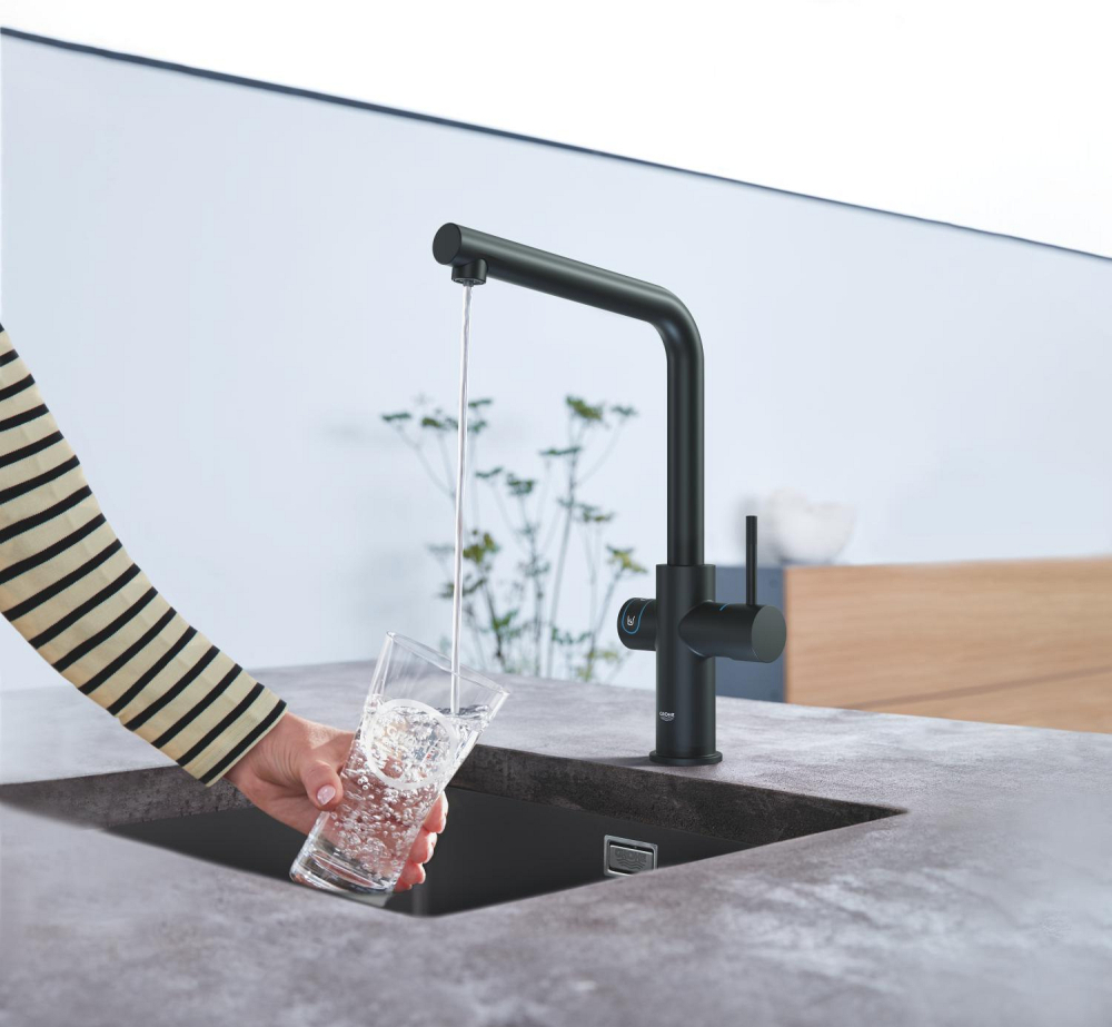 Set filtru + baterie, baterie de bucatarie Grohe Blue Home, 3/8'', monocomanda, pipa inalta, filtrare, racire, apa carbogazoasa, cartus ceramic, pivotanta, negru [10]