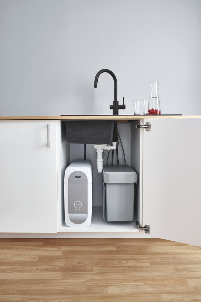 Set filtru + baterie bucatarie Grohe Blue Home, 3/8'', pipa inalta, tip C, dubla comanda, filtre, racire, apa carbogazoasa, dus extractabil, smart, negru [3]