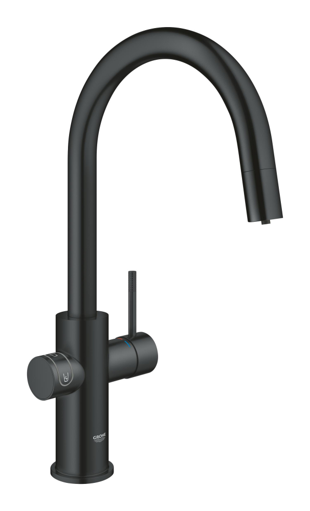Set filtru + baterie bucatarie Grohe Blue Home, 3/8'', pipa inalta, tip C, dubla comanda, filtre, racire, apa carbogazoasa, dus extractabil, smart, negru [2]
