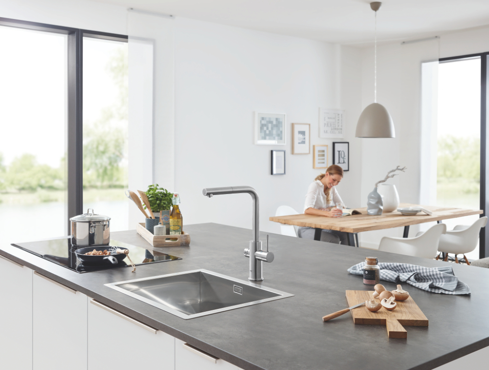 Set filtru cu baterie bucatarie Grohe Blue Home 1/2",monocomanda, pipa tip L, filtrare, racire, apa carbogazoasa, pivotanta, crom mat [7]