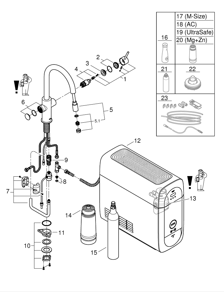 Set filtru cu baterie bucatarie Grohe Blue Home, 3/8'', pipa inalta, dubla comanda, filtre, racire, apa carbogazoasa, dus extractabil, smart crom mat [7]