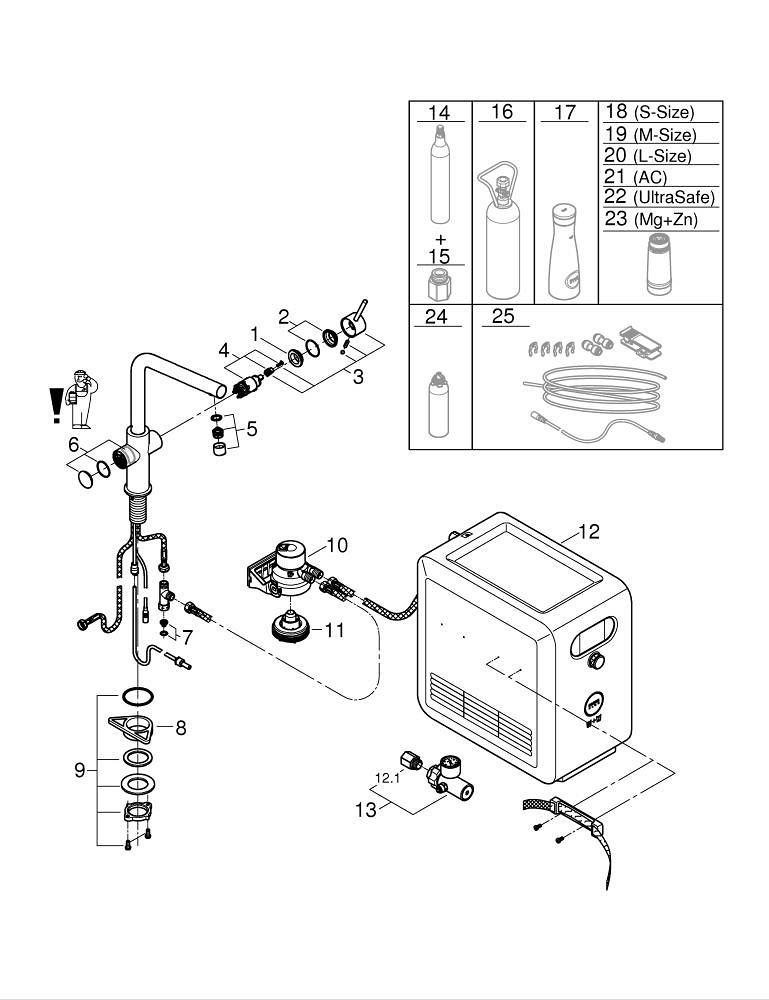 Set filtru cu baterie de bucatarie Grohe Blue professional pipa tip L, pipa inalta, filtrare, racire, apa carbogazoasa, destinata uz profesional, crom [2]