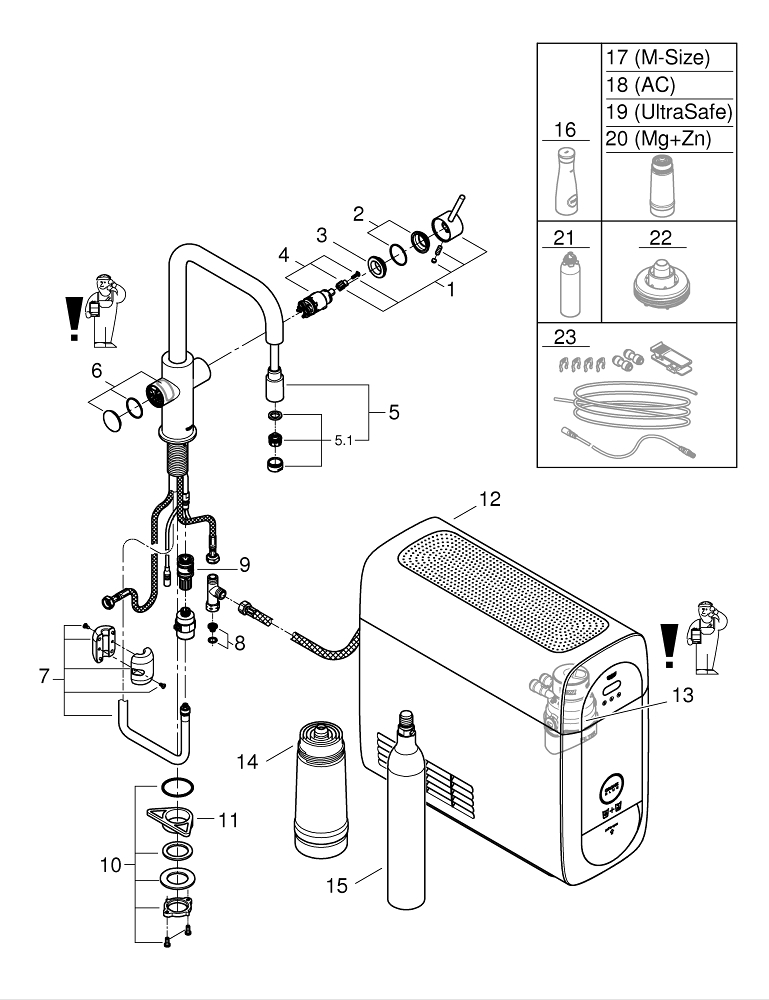 Set filtru cu baterie, baterie de bucatarie Grohe cu filtru Grohe Blue Home tip U, pipa inalta, filtrare, racire si apa carbogazoasa, smart app, crom mat [5]