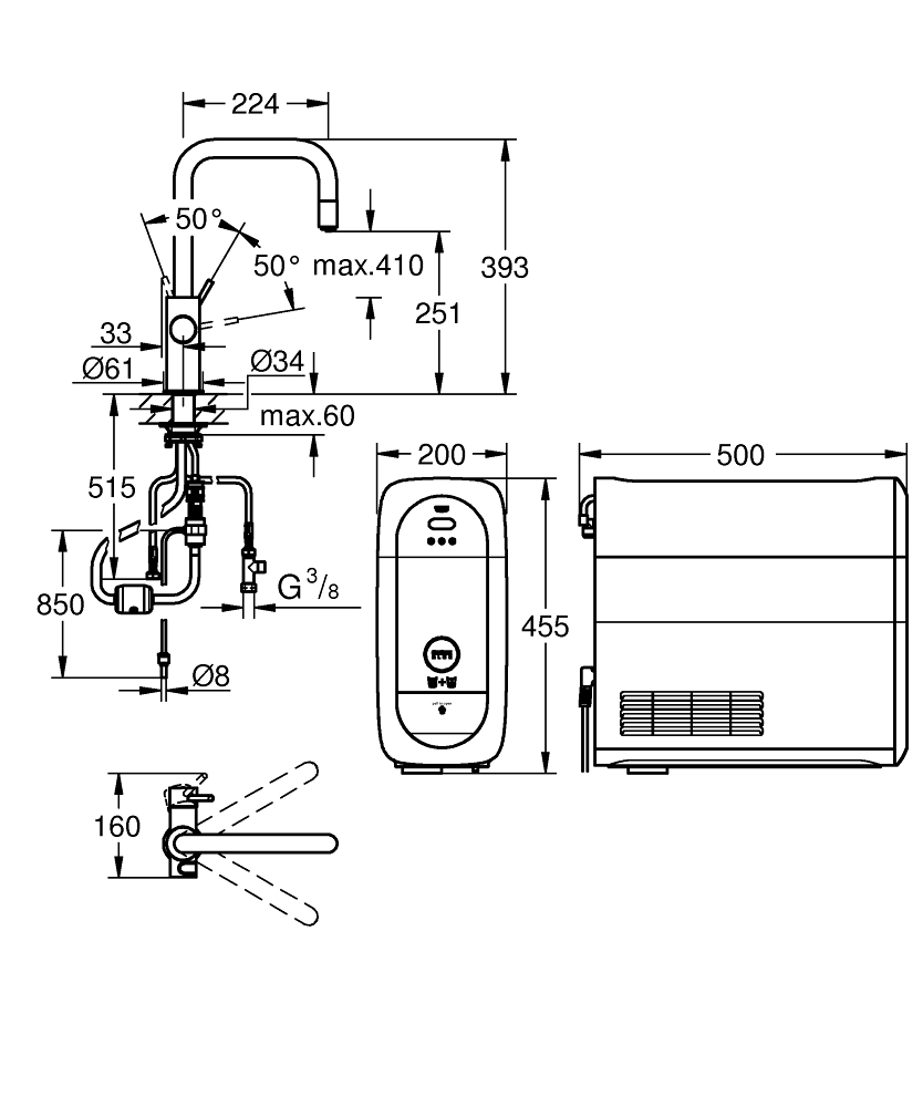 Set filtru cu baterie, baterie de bucatarie Grohe cu filtru Grohe Blue Home tip U, pipa inalta, filtrare, racire si apa carbogazoasa, smart app, crom mat [6]