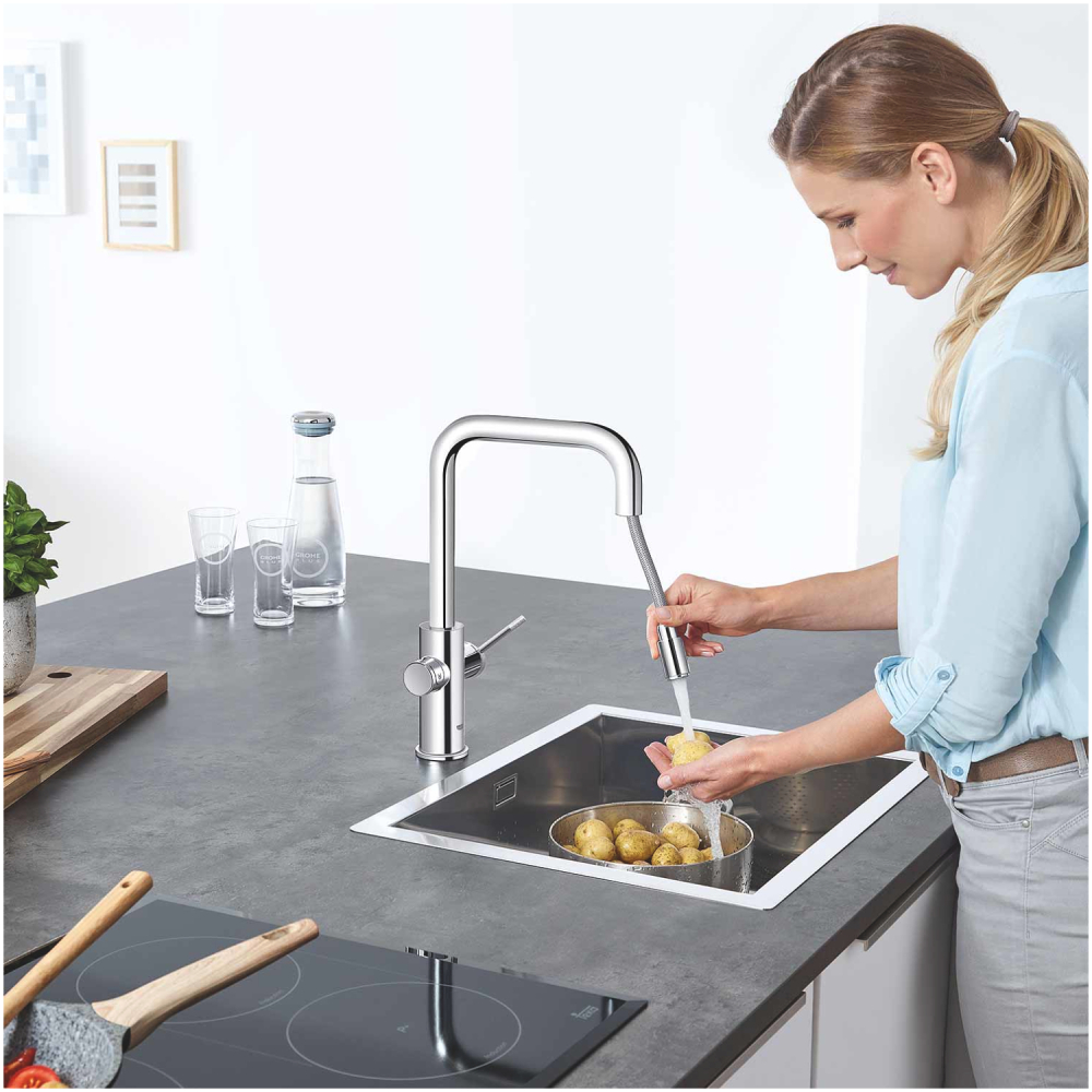 Set filtru cu baterie de bucatarie Grohe cu filtru Grohe Blue Home tip U, pipa inalta, filtrare, racire si apa carbogazoasa, smart app, crom [5]