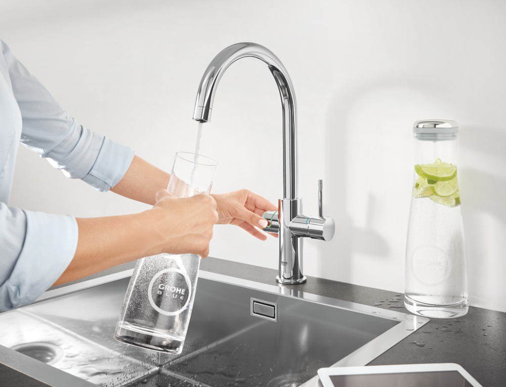 Set filtru cu baterie de bucatarie Grohe Blue professional pipa monocomanda, pipa pipa inalta, racire, apa carbogazoasa, cartus ceramic, pivotanta, crom [3]