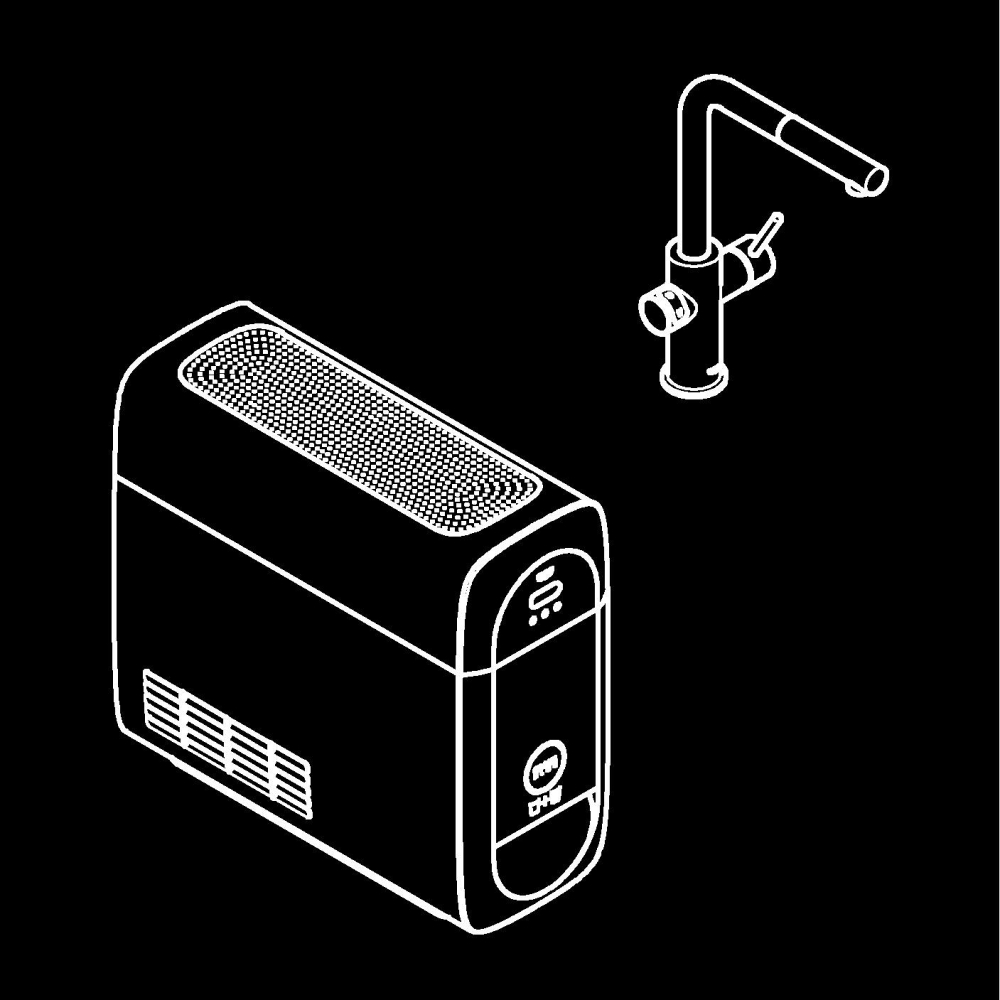 Set filtru + baterie Grohe Blue Home, pipa tip L starter kit, pivotanta, pipa tip L, filtrare, racire, apa carbogazoasa, dus extractabil, Velvet, negru [2]