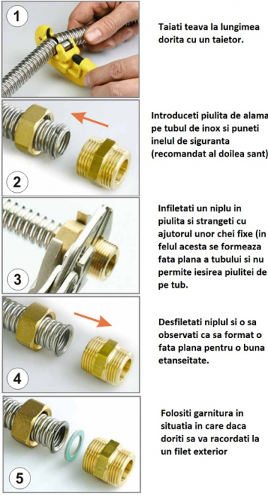 Set de conectare, 4 piulite + 4 garnituri + 4 inele + 2 nipluri, pentru tub otel inox, DN 20 x 1 tol, Tiemme [2]