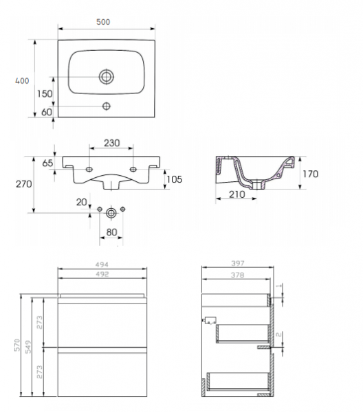 Set mobilier de baie nemontat, alb, dulap + lavoar, A=39.7 x H=62 x L=49.4 cm., Cersanit 973 Moduo 50 [3]