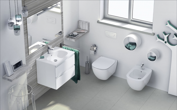 Set mobilier de baie suspendat alb lucios dulap + lavoar 60 x 49 x 44 cm Ideal Standard gama Tesi [2]