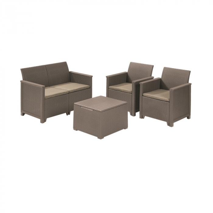 Set mobilier de gradina, 4 locuri si masa cu spatiu de depozitare, cappuccino, Keter Emma [2]
