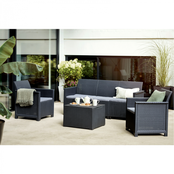 Set mobilier de gradina, 5 locuri si masa cu spatiu depozitare, grafit, Keter Emma [3]