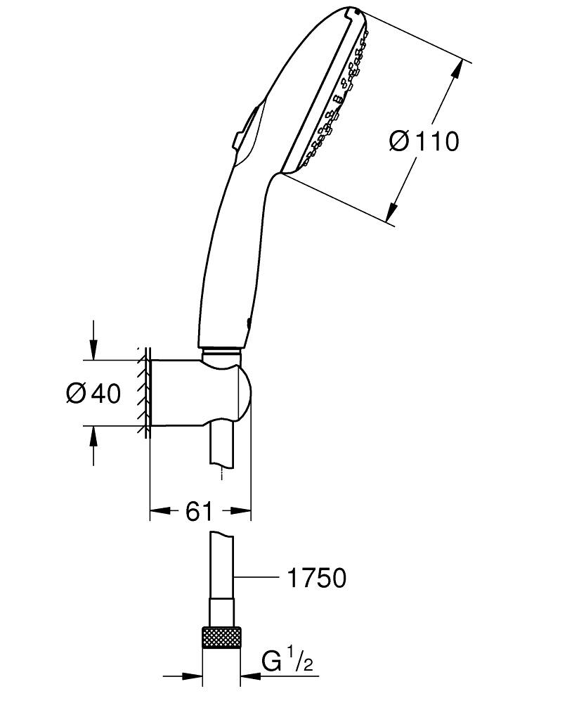 Set para de dus Grohe Tempesta 110 3 jeturi, suport para dus, crom [5]