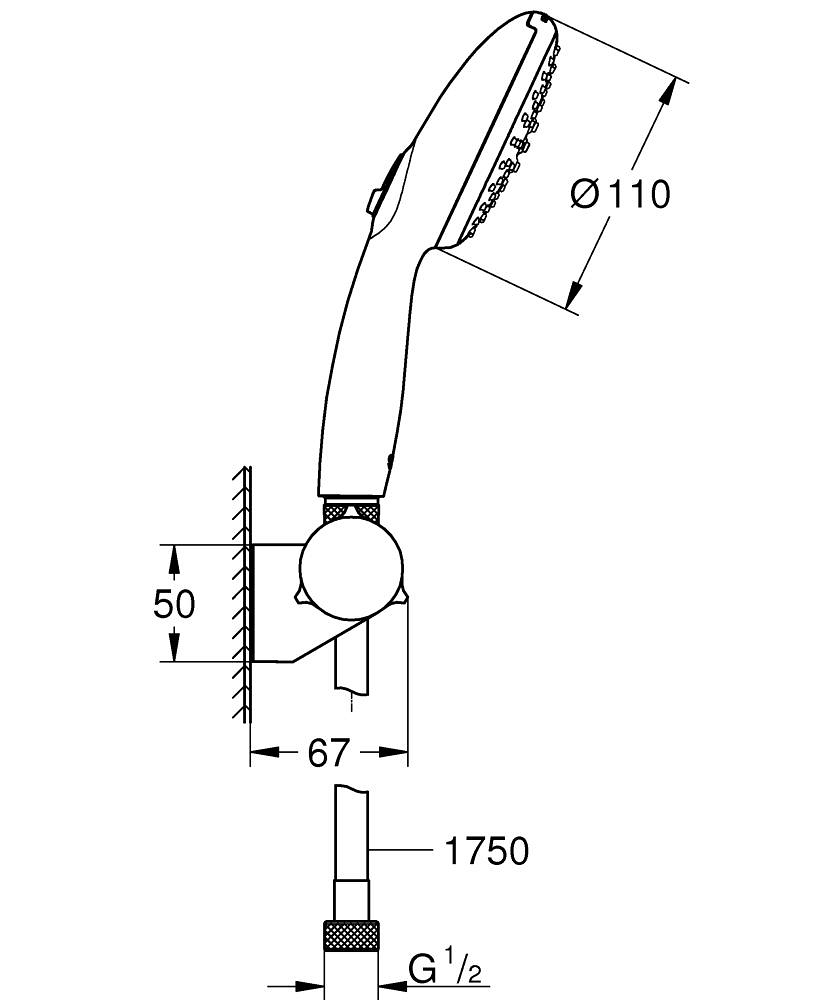 Set para de dus Grohe Tempesta 110, suport de perete ajustabil, sistem anti-calcar, crom [5]