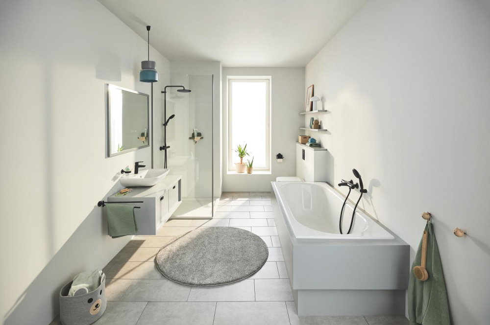 Set para de dus Grohe Vitalio 110, universala, 2 jeturi, furtun 1.75m, suport para dus, negru [12]