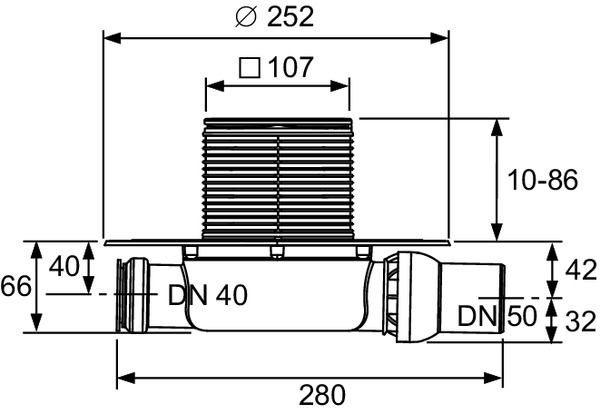 Sifon complet extraplat TECEdrainpointS 112, margine cromata, evacuare laterala DN 50, intrare DN40 [2]