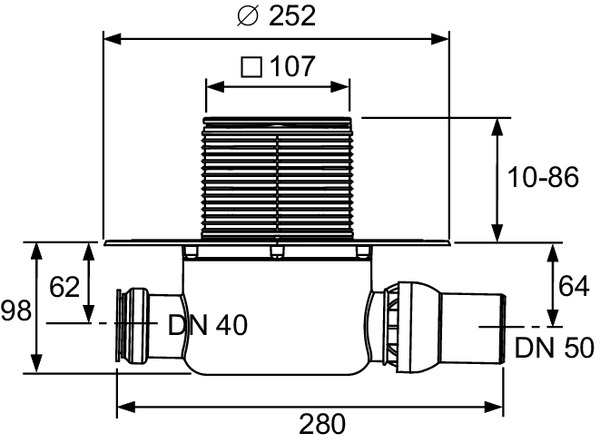 Sifon complet standard TECEdrainpointS 122, margine cromata, evacuare laterala DN 50, intrare DN40 [2]