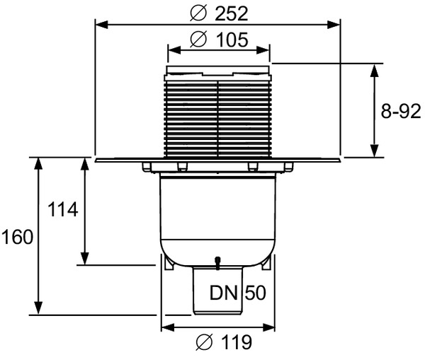 Sifon complet standard TECEdrainpointS 130, evacuare verticala DN 50 [2]