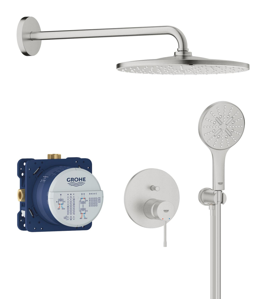 Set sistem de dus Grohe Essence Mono 310, montare pe perete, incastrat, diverter, cartus ceramic, limitator de debit, crom mat [3]