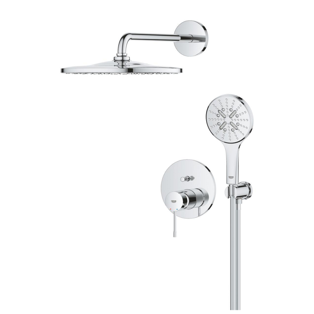 Set sistem de dus Grohe Essence Mono 310, montare pe perete, incastrat, diverter, cartus ceramic, limitator de debit, crom [3]