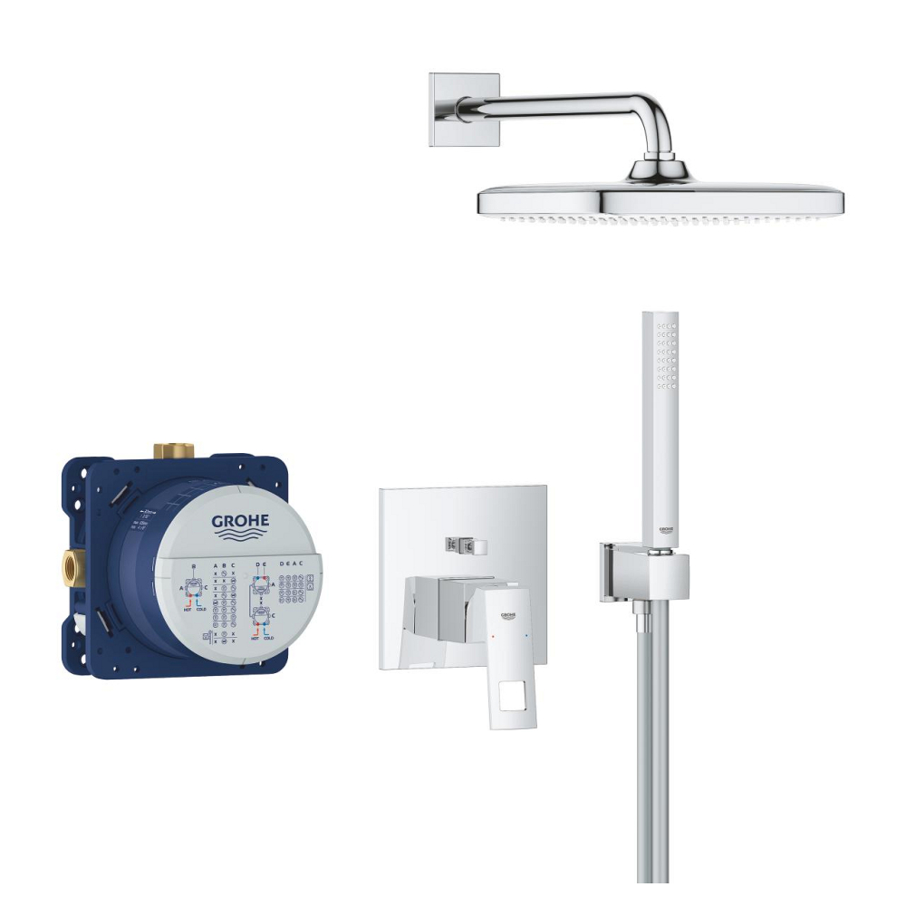 Set sistem de dus Grohe Eurocube Cu Tempesta 250, incastrata, monocomanda, diverter, para dus, dus fix, crom [2]
