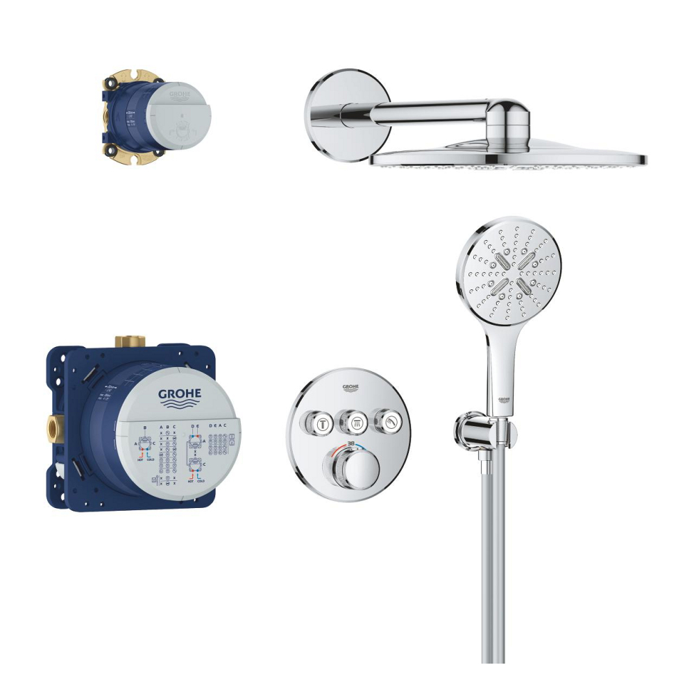 Set sistem de dus Grohe Grohtherm 310 montare pe perete, termostat, incastrata, cartus ceramic, diverter 3 cai, corp instalare inclus, crom [2]