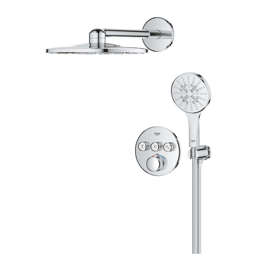 Set sistem de dus Grohe Grohtherm 310 montare pe perete, termostat, incastrata, cartus ceramic, diverter 3 cai, corp instalare inclus, crom [3]
