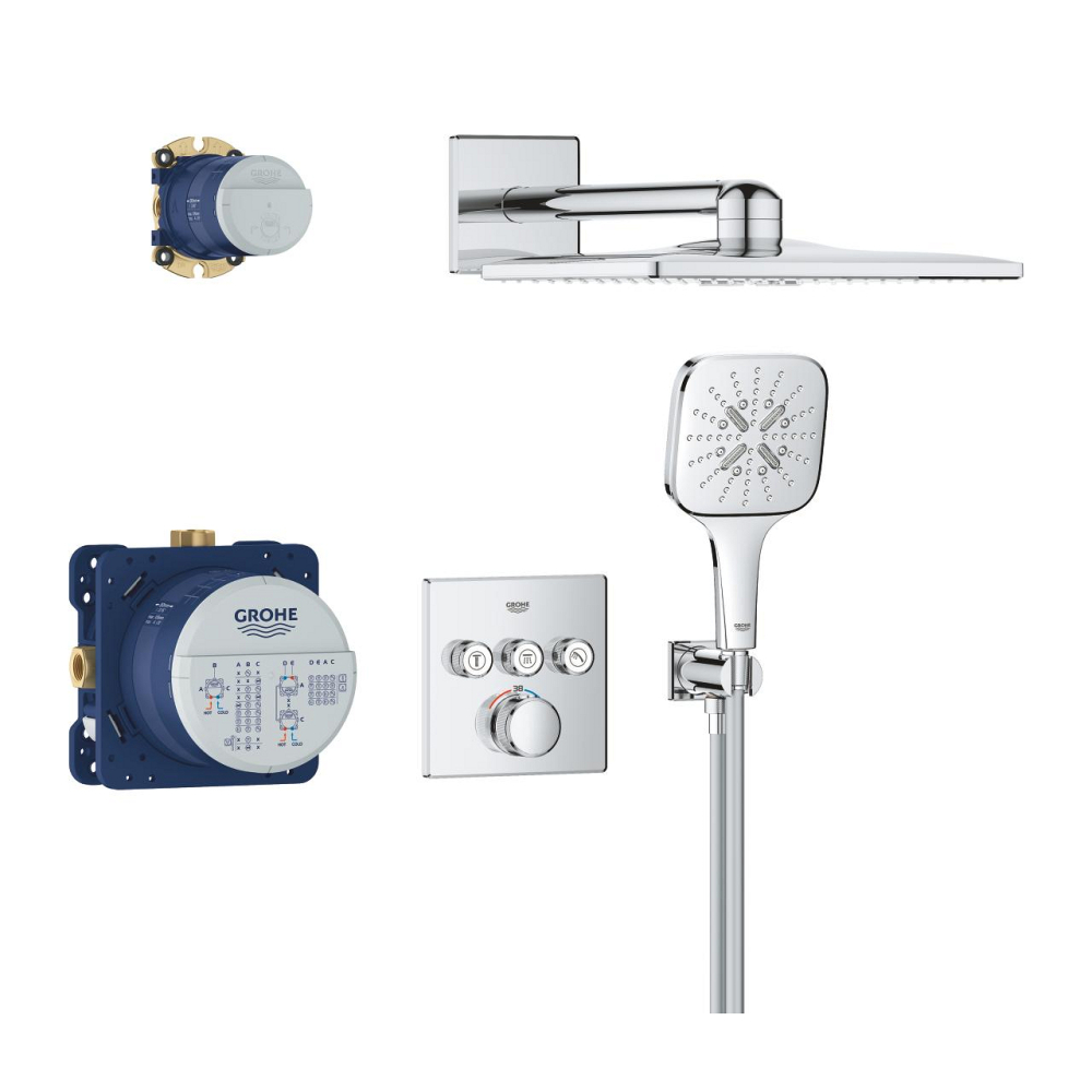 Set sistem de dus Grohe Grohtherm Smartcontrol 310 Cube incastrat, termostat, montare pe perete, diverter 2 cai, corp instalare inclus, dus fix, crom [4]