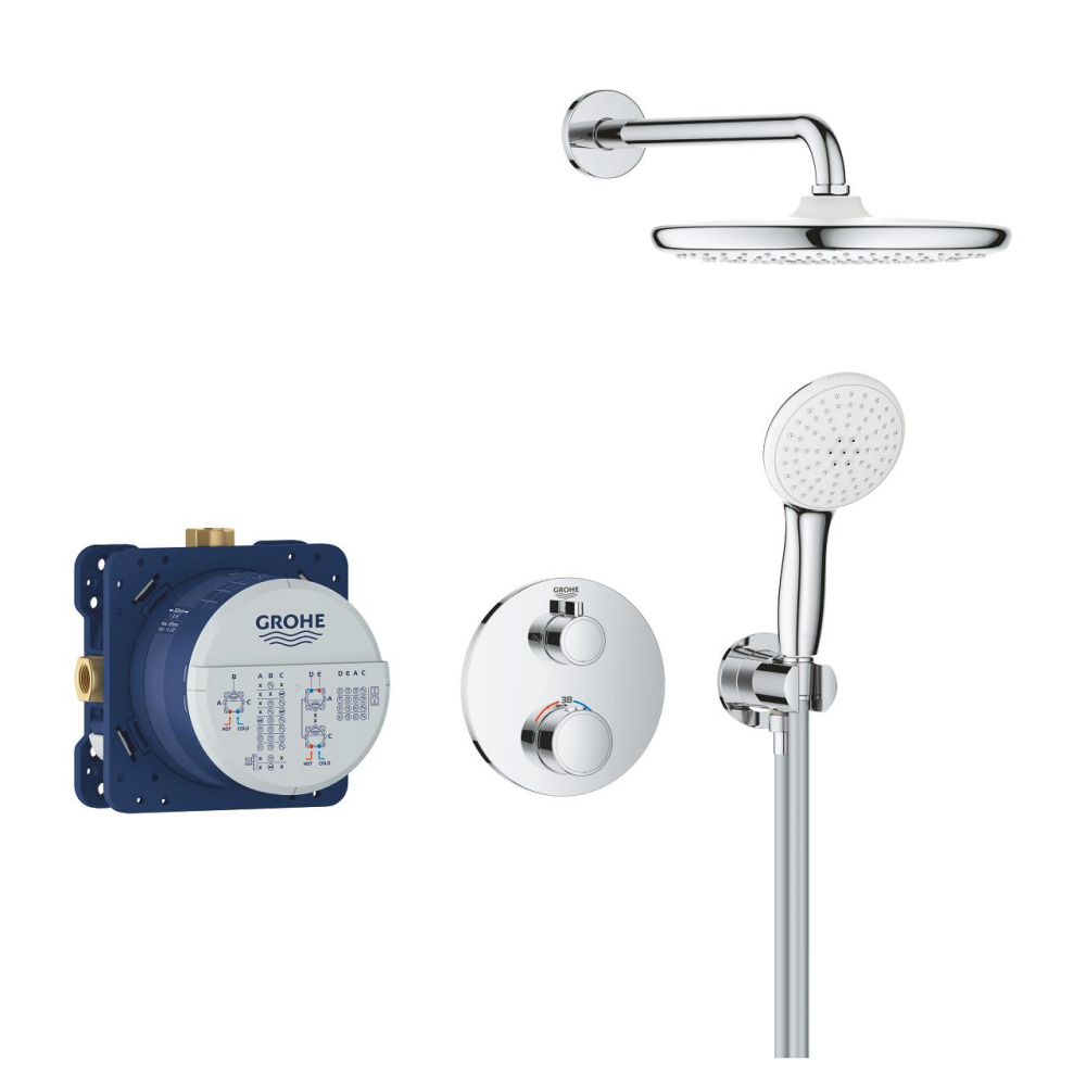 Set sistem de dus Grohe Grohtherm tempesta 250, montare pe perete, termostat, diverter, cartus ceramic, corp instalare inclus, crom [2]
