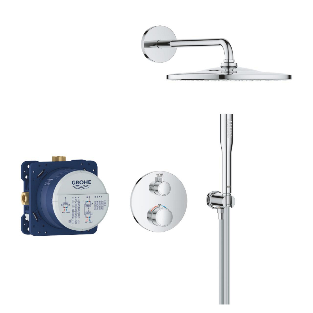 Set sistem de dus Grohe Grohtherm Rainshower Mono 310 incastrat, termostat, diverter, dus fix, para dus, corp instalare inclus, crom [2]