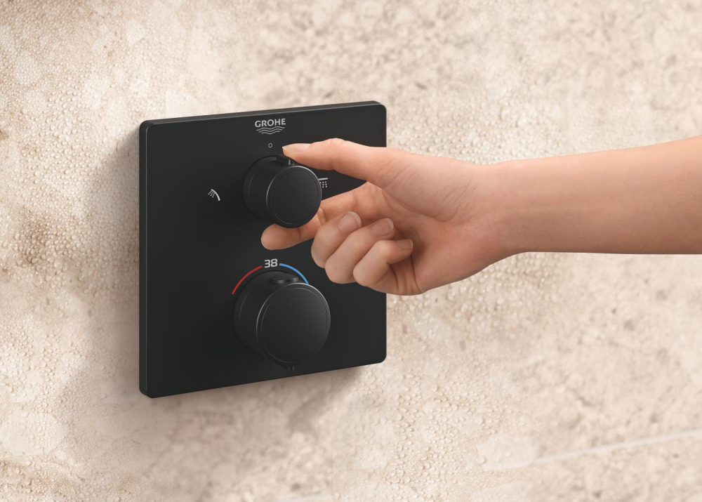 Set sistem de dus Grohe Precision Cube, incastrat, termostat, diverter, dus patrat, 1 jet, corp instalare inclus, negru [13]