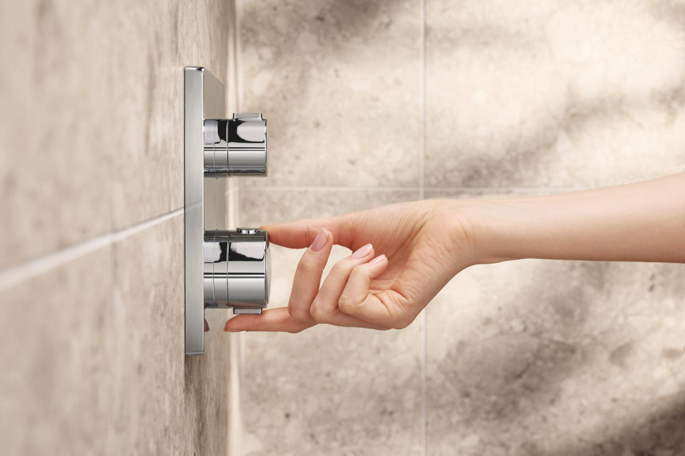 Set sistem de dus Grohe Precision Cube, incastrat, termostat, diverter, dus patrat, 1 jet, corp instalare inclus, negru [14]