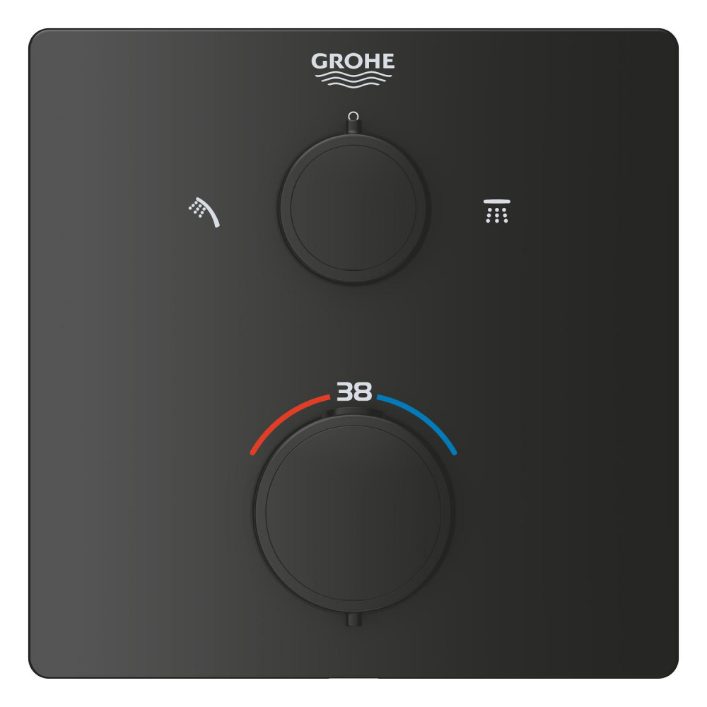 Set sistem de dus Grohe Precision Cube, incastrat, termostat, diverter, dus patrat, 1 jet, corp instalare inclus, negru [8]