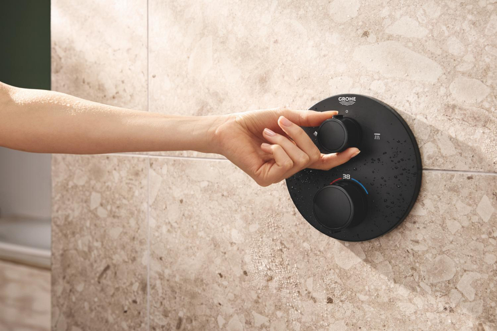 Set sistem de dus Grohe Precision Cube, incastrat, termostat, diverter, dus rotund, 1 jet, corp instalare inclus, negru [11]