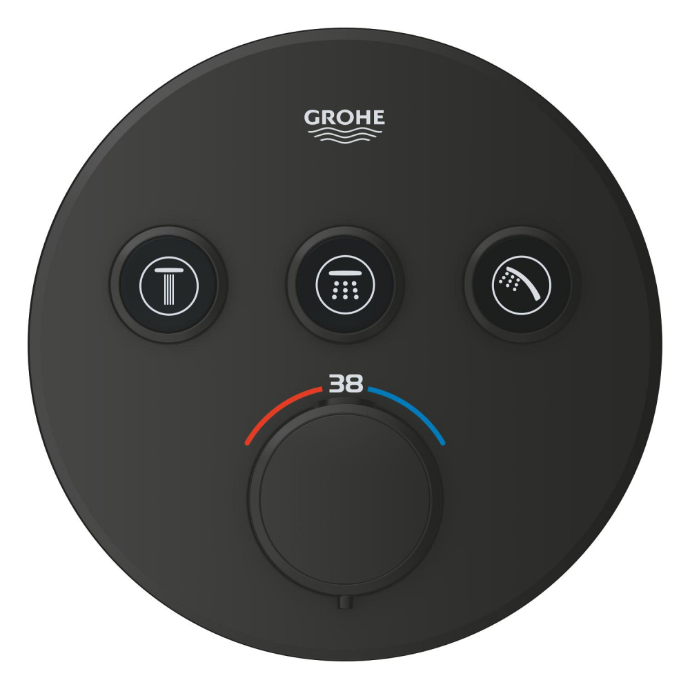 Set sistem de dus Grohe Precision smctr rd conc 3 functii shw 310, rotund, montare pe perete, incastrata, termostat, diverter 3 cai, corp instalare inclus, dus fix, 2 jeturi, negru mat [3]