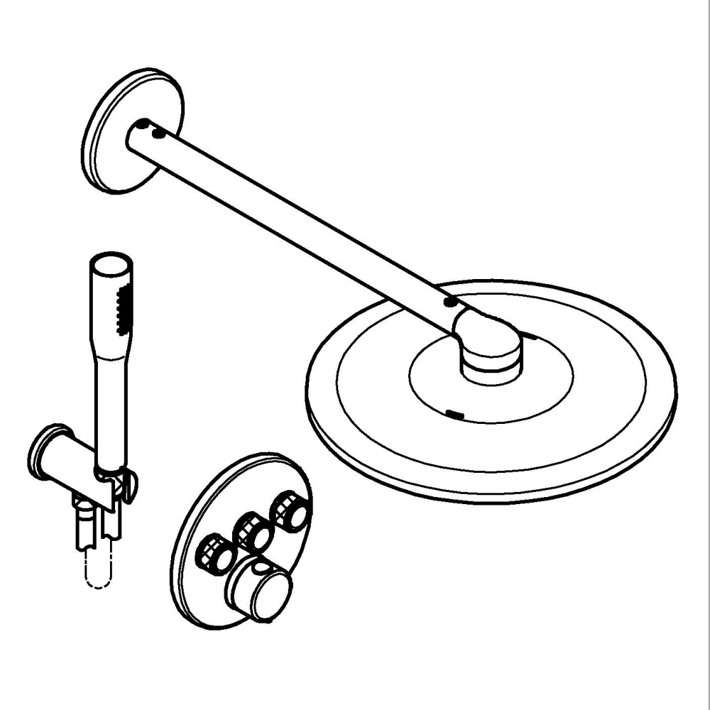 Set sistem de dus Grohe Precision smctr rd conc 3 functii shw 310, rotund, montare pe perete, incastrata, termostat, diverter 3 cai, corp instalare inclus, dus fix, 2 jeturi, negru mat [18]