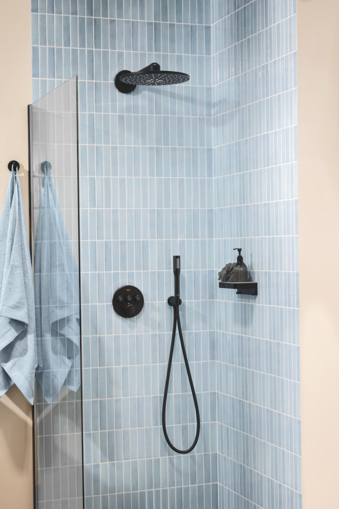 Set sistem de dus Grohe Precision smctr rd conc 3 functii shw 310, rotund, montare pe perete, incastrata, termostat, diverter 3 cai, corp instalare inclus, dus fix, 2 jeturi, negru mat [17]