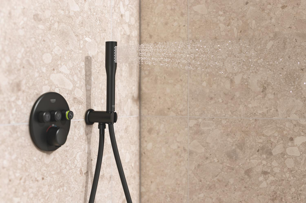 Set sistem de dus Grohe Precision smctr rd conc 3 functii shw 310, rotund, montare pe perete, incastrata, termostat, diverter 3 cai, corp instalare inclus, dus fix, 2 jeturi, negru mat [12]