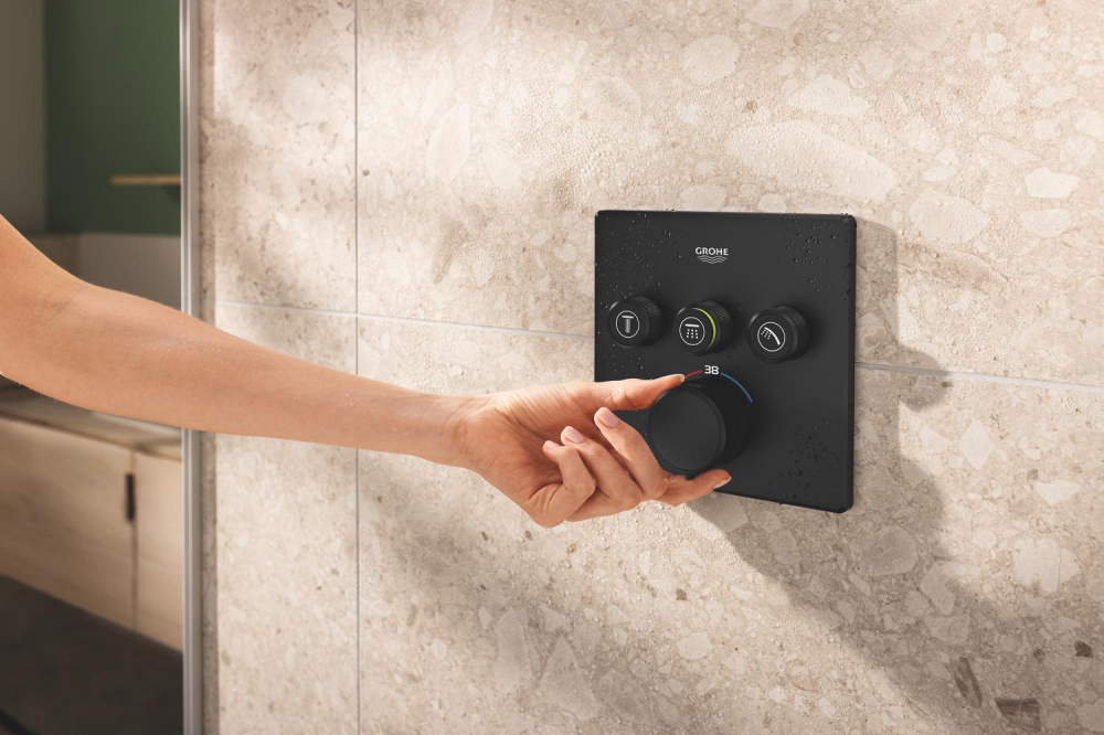Set sistem de dus Grohe Precision smctr sq conc 3 functii shw 310, patrata, montare pe perete, incastrata, termostat, diverter cu 3 cai, dus fix, 2 jeturi, negru mat [12]