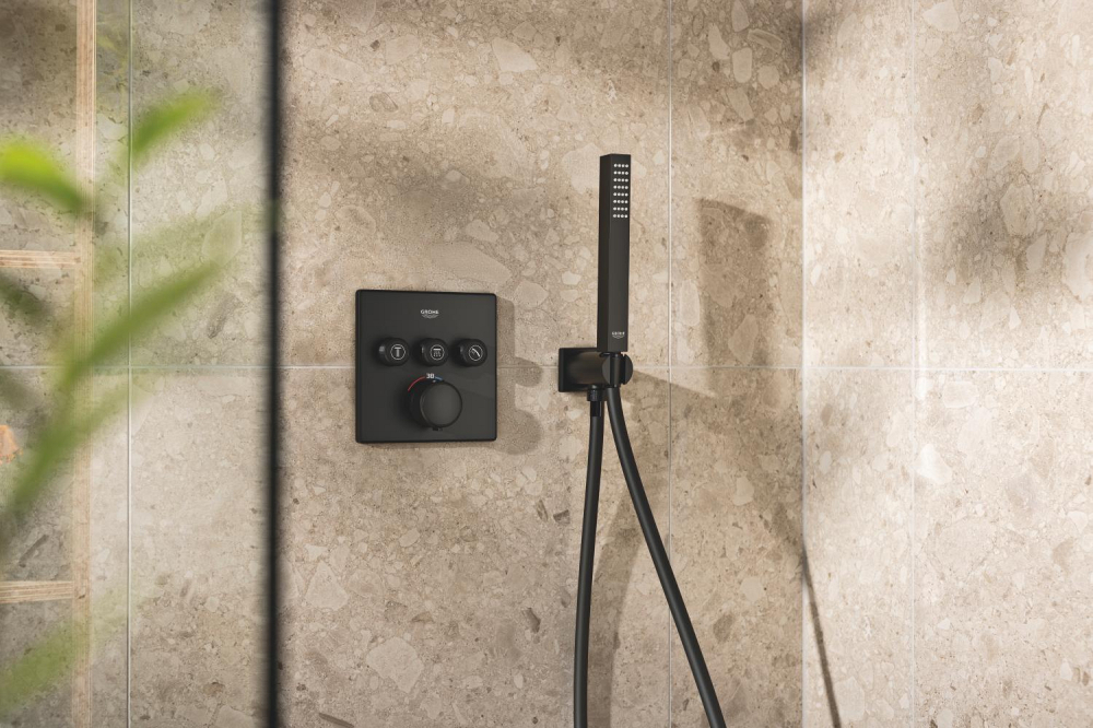 Set sistem de dus Grohe Precision smctr sq conc 3 functii shw 310, patrata, montare pe perete, incastrata, termostat, diverter cu 3 cai, dus fix, 2 jeturi, negru mat [10]