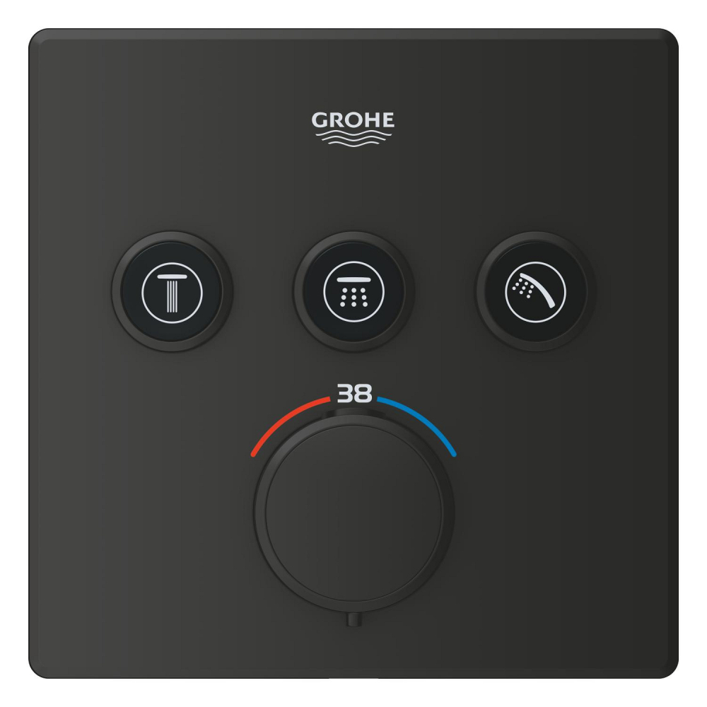 Set sistem de dus Grohe Precision smctr sq conc 3 functii shw 310, patrata, montare pe perete, incastrata, termostat, diverter cu 3 cai, dus fix, 2 jeturi, negru mat [6]