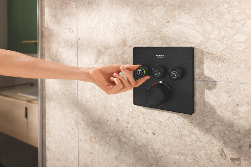 Set sistem de dus Grohe Precision smctr sq conc 3 functii shw 310, patrata, montare pe perete, incastrata, termostat, diverter cu 3 cai, dus fix, 2 jeturi, negru mat [13]