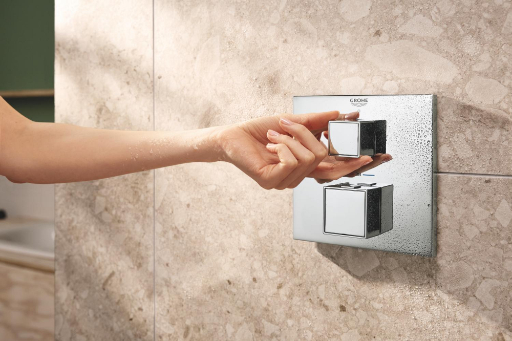 Set sistem de dus Grohe Precision Cube 310, montare pe perete, monocomanda, incastrat, termostat, diverter 2 cai, corp instalare inclus, crom [12]