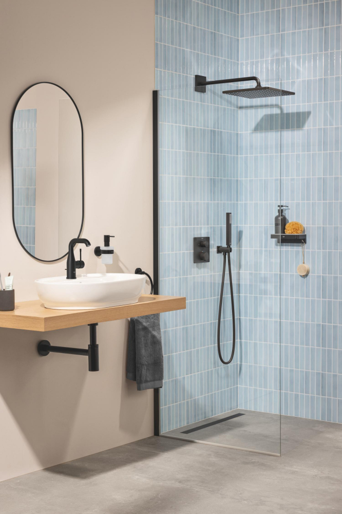 Set sistem de dus Grohe Rainshower Cube sq conc 2 functii shw sistem 310, montare pe perete, incastrat, termostat, diverter, 1 functie, corp instalare inclus, negru mat [9]