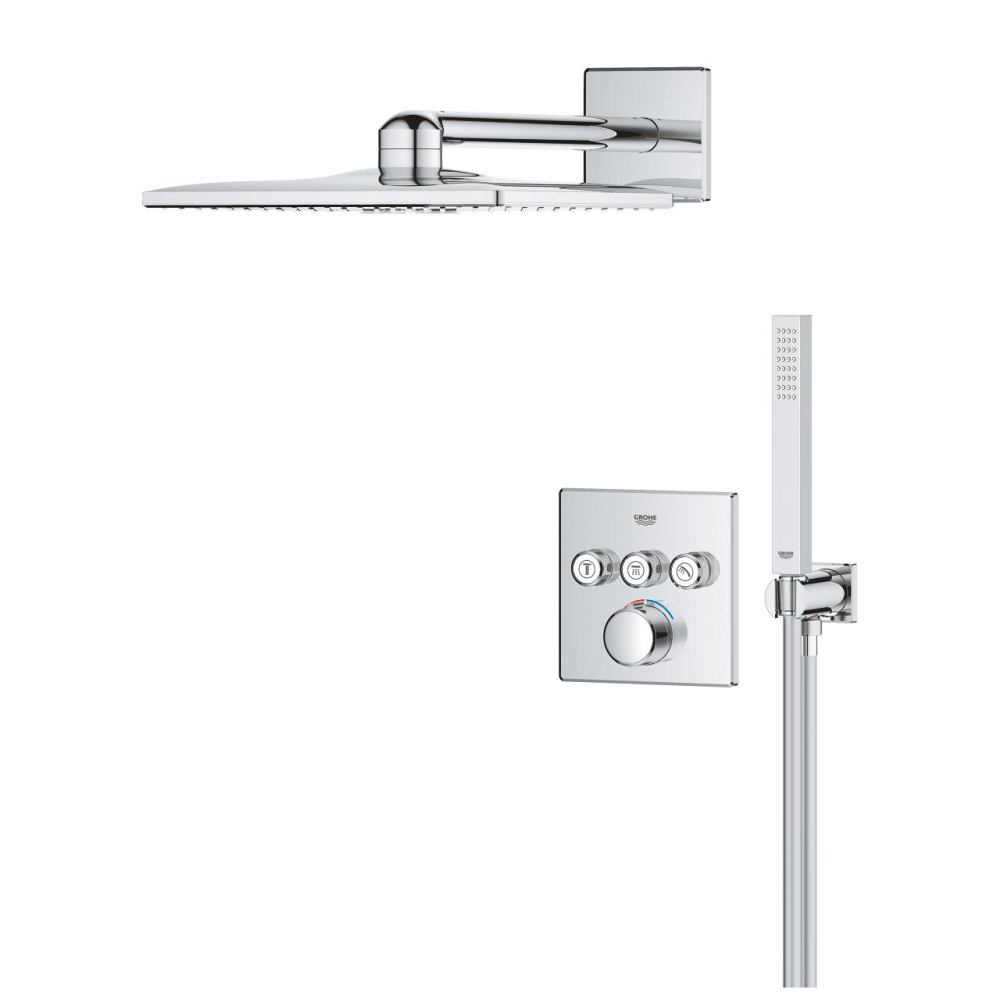 Set sistem de dus Grohe Smartcontrol 310, montare pe perete, incastrat, termostat, diverter 3 cai, corp instalare inclus, dus fix, crom [3]