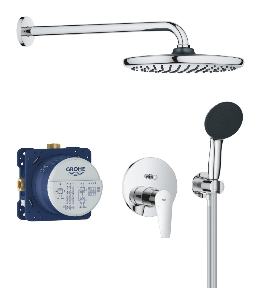 Set sistem de dus Grohe StartEdge 250, montare pe perete, incastrat, monocomanda, diverter, corp instalare inclus, crom [3]