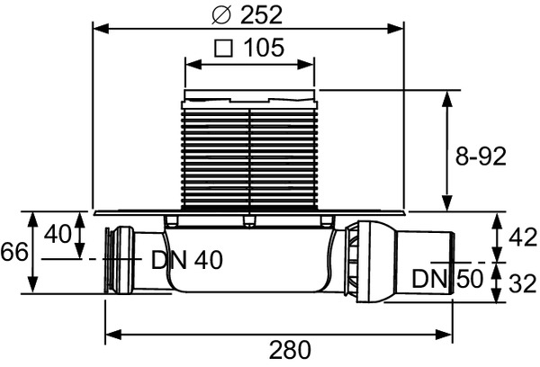 Sifon complet extraplat TECEdrainpointS 110, evacuare laterala DN 50, intrare DN40 [2]